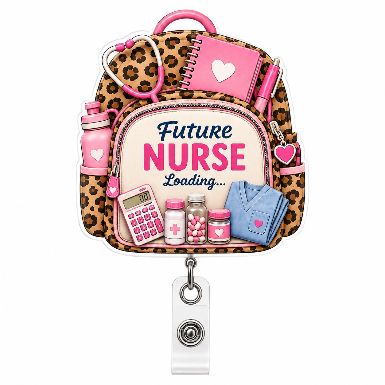 Future Nurse Loading Leopard Backpack Badge Reel